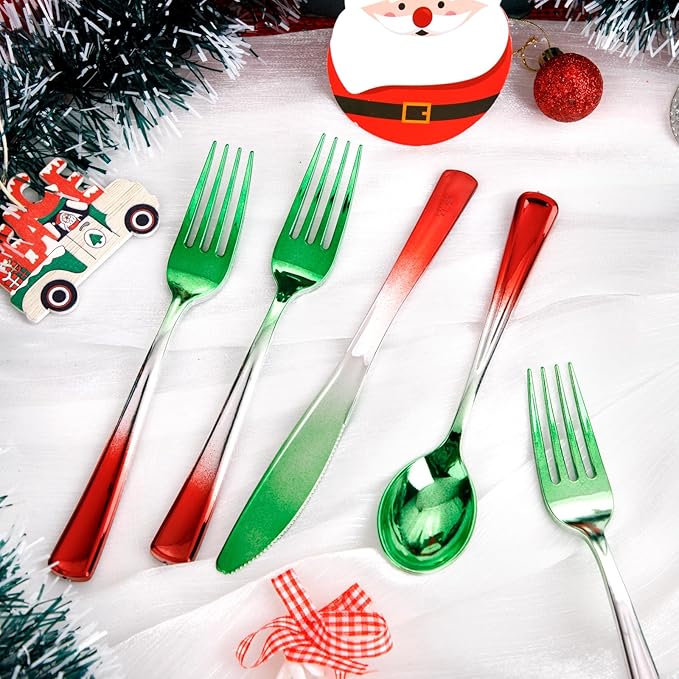 Plastic Forks Christmas Party Cutlery Set, 120 Count, Heavy Duty