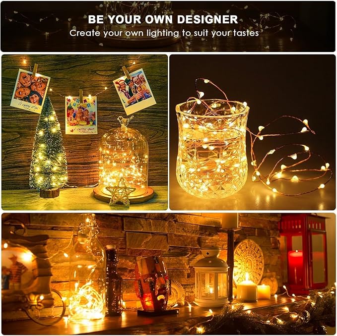ANJAYLIA 4 Pack Fairy Lights 33ft 100 LED String Lights Battery Operated Mini Twinkle Starry Lights for Wedding, Party, Christmas, Decor, Warm White