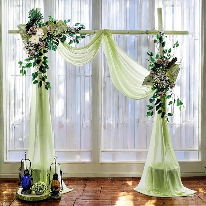 MDS Halloween Chiffon Draping Fabric - 2 Panel, 30" Wide x 30ft Long - Sheer Spooky Arbor & Canopy Drapery for Haunted House Backdrops, Party Ceilings, DIY Costumes & Themed Events - Sage Green