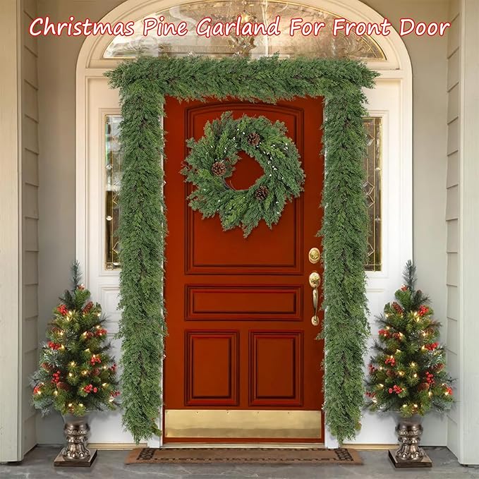 Artificial Christmas Garland, 9 Ft Green PE Greenery for Mantels and Stairs