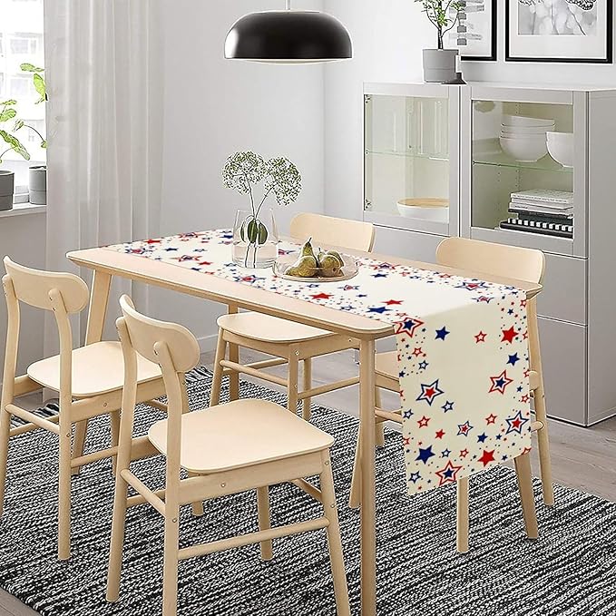 4th of July Table Runner, American Stars Patriotic Independence Day Table Runner for Indoor Outdoor Party Home Kitchen Dining Table Decor, Blue Red, 13x90inch