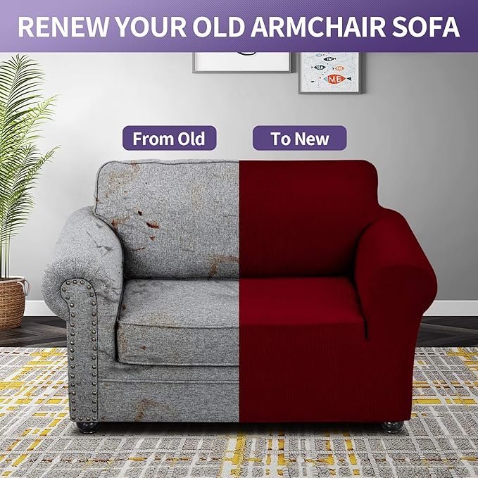 Sofa Slipcover for Armchairs, Stretch Polyester-Spandex, Red Dahlia