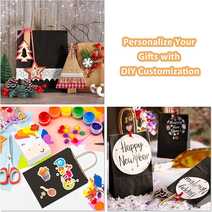 Small Black Paper Gift Bags with Handles, 150 Count, 5.25 x 3 x 8 Inch