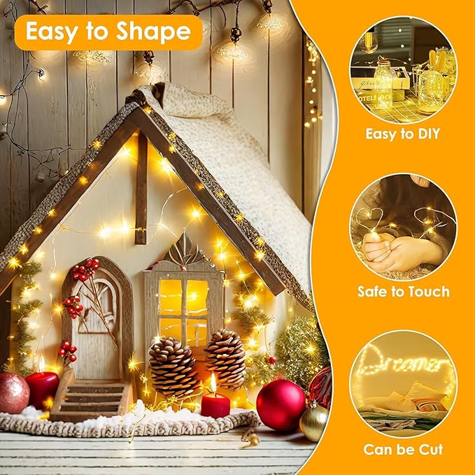 33Ft 100LED Fairy Lights Plug in, Waterproof String Lights Outdoor & Indoor 8 Modes with Timer, Christmas Light Bedroom Decor, Twinkle Light for Girl's Room Garden Christmas Decorations (Warm White)