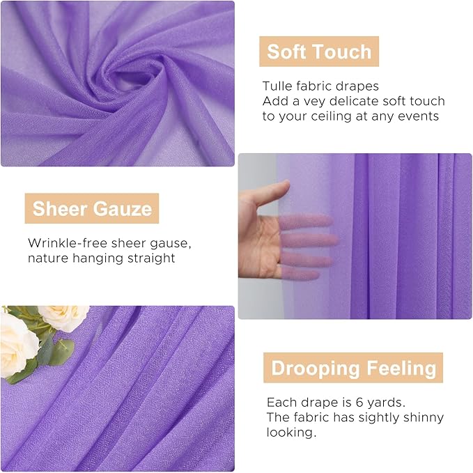Wokceer Lavender Purple Wedding Arch Draping Fabric Backdrop 4 Panels 28.7" X 20FT Sheer Drapes Fabric for Wedding Arbor Ceremony Party