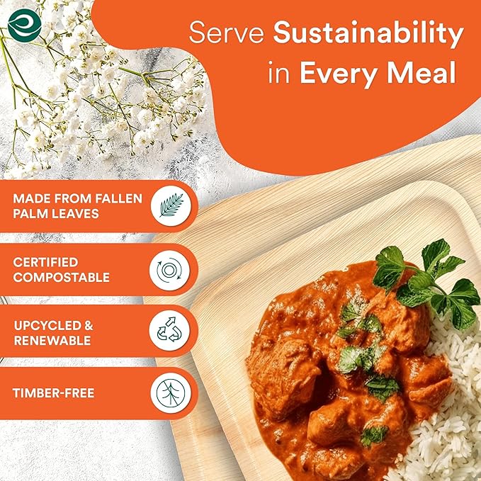ECO SOUL Compostable 7 & 10 Inch Palm Leaf Square Plates (200 Count) Like Bamboo Plates | Biodegradable | Eco-Friendly, Microwave & Oven Safe - Party Pack