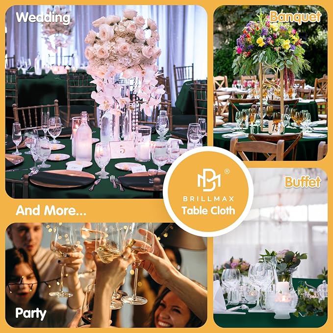 BRILLMAX 8 Pack Hunter Green Round Tablecloths 90 Inch - Circle Bulk Linen Polyester Fabric Washable Table Cloth Cover for Wedding Reception Banquet Birthday Party Buffet Restaurant