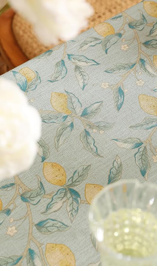 patdrea Designer Linen Green Tablecloth for Rectangle Table,Vintage Breathable Yellow Fruits Pattern Table Cloth,Decoration Cover for Kitchen Dining,Christmas,Thanksgiving,Party,55"x87"-Ania a