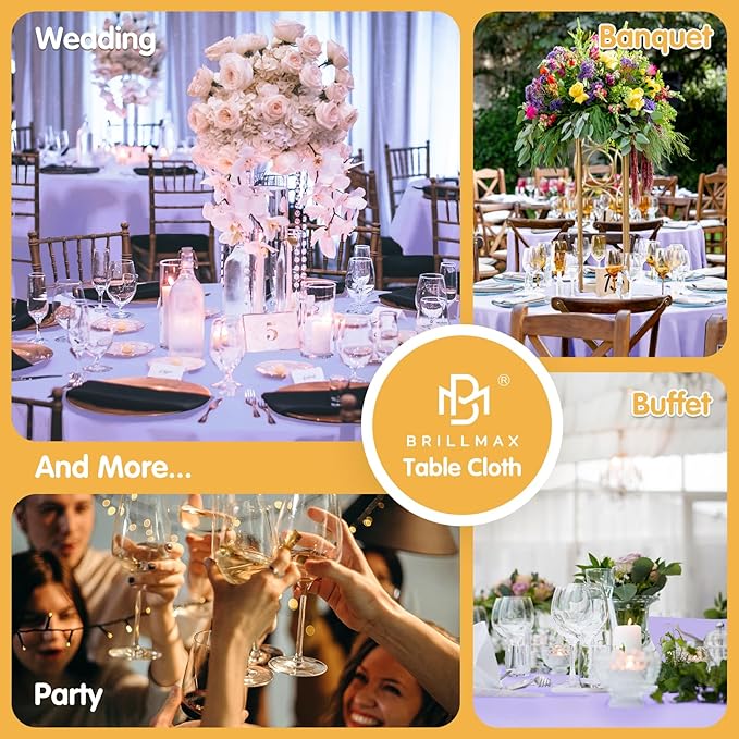 BRILLMAX 4 Pack Lavender Round Tablecloths 120 Inch - Circle Bulk Linen Polyester Fabric Washable Table Cloth Cover for Wedding Reception Banquet Birthday Party Buffet Restaurant