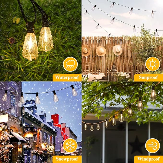String Lights 150FT Outdoor, 77 Shatterproof Edison Bulbs, Warm Yellow