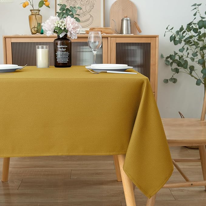 Biscaynebay Textured Fabric Square Christmas Tablecloths 54x54 Inches, Gold Water Resistant Spill Proof Tablecloths for Dining, Kitchen, Wedding and Parties, etc. Machine Washable