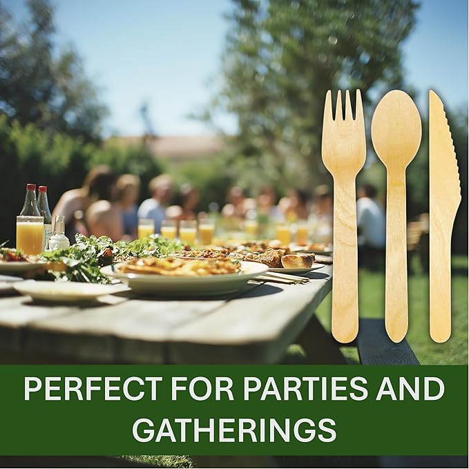 Disposable Wooden Utensils 360 Count, Natural Birchwood, Heavy Duty