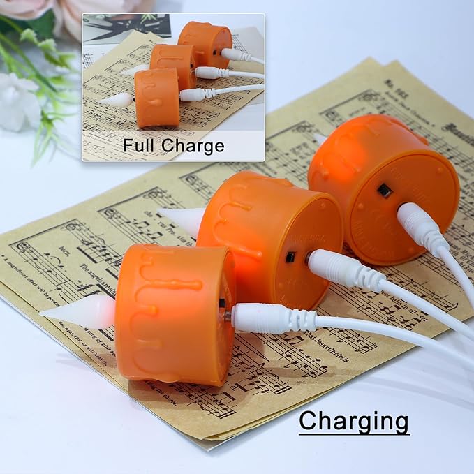 Flameless Candles Orange Rechargeable LED Tea Lights with Remote Timer