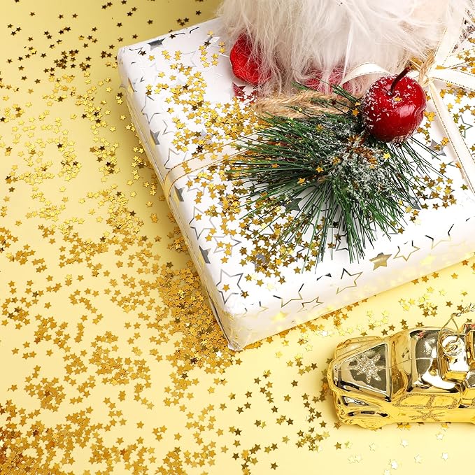 STEFORD 150g Gold Star Confetti, 6mm Glitter Stars Shiny Gold Table Confetti Metallic Sequin Sprinkle Stars for Baby Shower Wedding Christmas Valentine Party Decorations