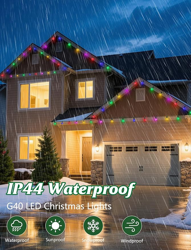 String Lights, 25 ft Frosted Multicolor G40 LED Globe Lights