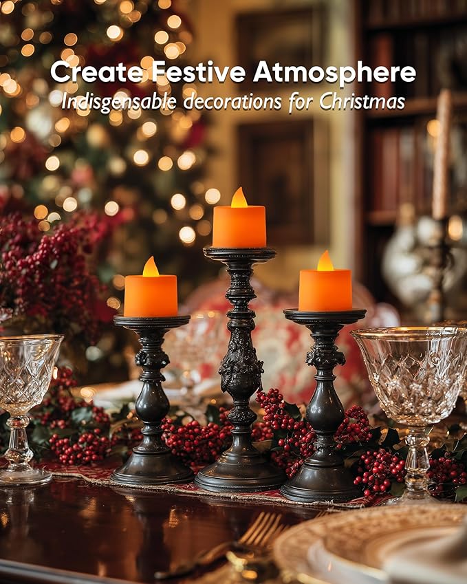 Amagic 24 Pack Halloween Orange LED Tea Lights, Flameless Votive Candles Battery Operated, Electric Fake Colored Tealights Candles for Party, Christmas, Thanksgiving, Table Centerpiece, Holiday Decor
