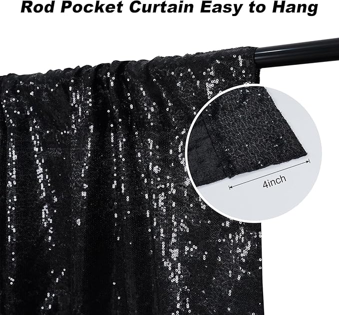 Black Sequin Backdrop 10ft x 10ft, Satin-Backed Photo Booth Curtain