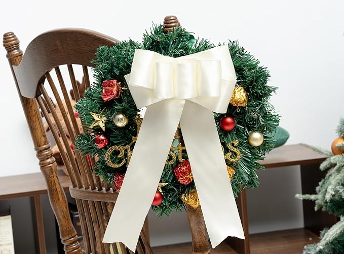Ivory Satin Ribbon Double-Faced Wired Ribbons for Gift Wrapping Flower Bouquet Bows Wedding Invitation Christmas Decor Crafts 2-1/2 Inch 10 Yards