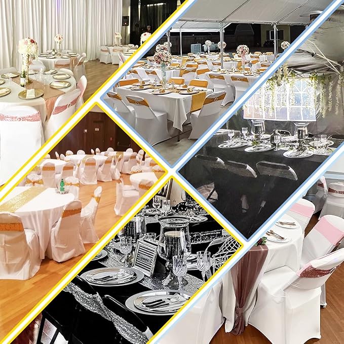 50 Pcs Sequin Chair Sashes Stretch Chair Bands Spandex Polyester Bows for Party Hotel Wedding Banquets Decoration - Aqua