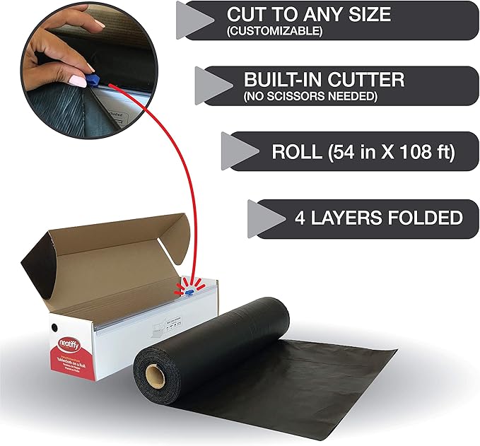 Black Plastic Tablecover Roll with Slide Cutter, 54 x 1296 Inches