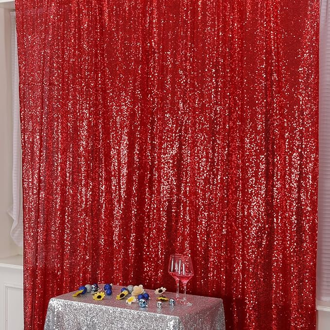 Poise3EHome 8FT x 8FT Sequin Photography Backdrop Curtain for Party Decoration, Red