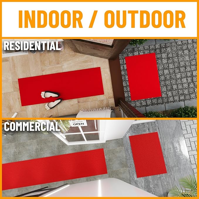 Ottomanson 2' x 16' Hallway Runner with Scraper Pile - Extra Durable Non-Slip Rug Mat for Indoor & Outdoor Use - Ideal for Kitchen, Entryway, Patio & Garage - High-Traffic Carpet, Red