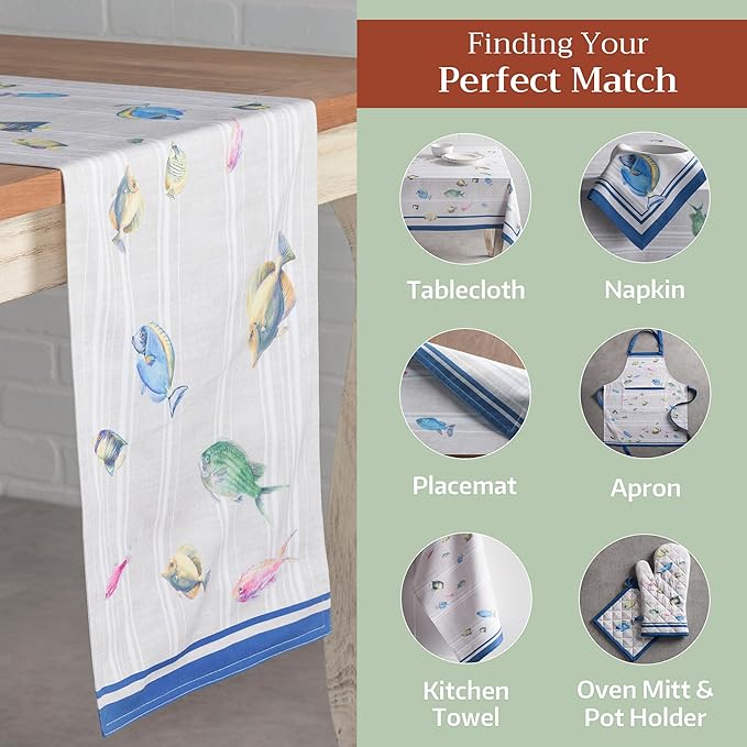 Maison d' Hermine Table Runner 100% Cotton Double Layer Table Runners 108 inches Long Decorative for Home Kitchen Dining Party Baby Shower Wedding Bridal Shower Spring Summer (Poisson, 14.50" x 108")