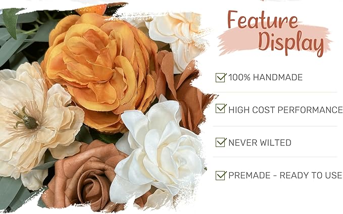Artificial Flowers Terracotta Silk Wedding Arch Kit with Sheer Drapes