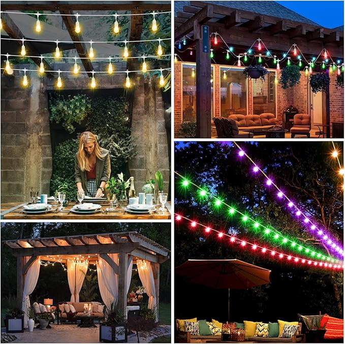 String Lights 48 FT Outdoor RGB LED with Remote, 6 Modes