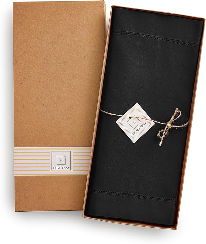 Black Table Runner 72 Inch – Cotton Linen Hemstitch Farmhouse Table Runner 14x72– Washable Fabric for Dining, Fall, Halloween, Thanksgiving, Spring, Summer, Wedding, Everyday Décor – Serena