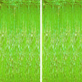 2 Pack Green Iridescent Tinsel Foil Fringe Curtains, Neon Party Decorations, Metallic Tinsel Party Streamers Backdrop for Birthday Baby Shower Halloween Wedding Party Decorations