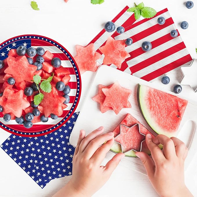 Paper Party Plates with Napkins, American Flag Design, 150 Count