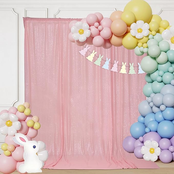Backdrop, Pink Sequin, 6 Ft x 6 Ft for Parties and Events