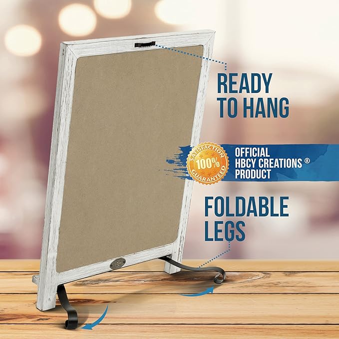 Rustic Whitewash Tabletop Chalkboard Sign/Hanging Magnetic Wall Chalkboard/Small Countertop Chalkboard Easel/Kitchen Countertop Memo Board / 12" x 17" in. Weddings, Birthdays, Baby Announcements