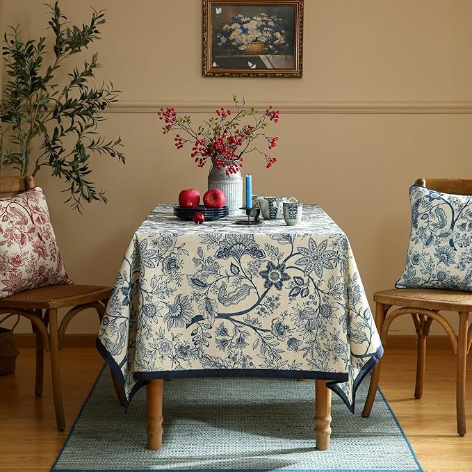 Tablecloth 55 x 71 Inch Rectangular, Linen-Polyester Blend, Blue