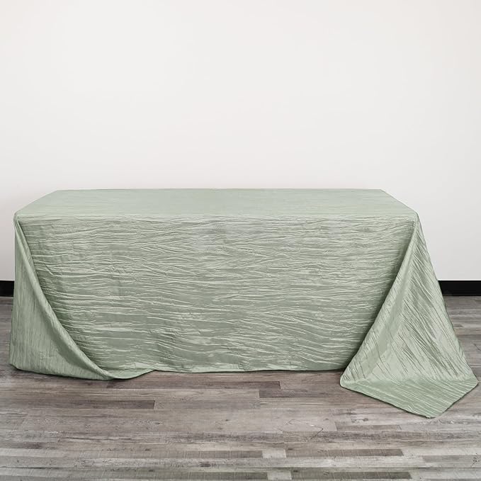YOUR CHAIR COVERS - 90 x 156 inch Rectangular Crinkle Taffeta Tablecloth - Sage, Rectangle Table Linens for 8 ft Rectangular Tables, Wedding Crushed Table Cloth