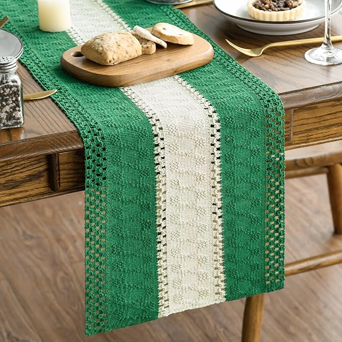 Artoid Mode Dark Green Farmhouse Rustic Table Runner, Seasonal Hollow Kitchen Dining Table Decoration for Home Party Decor 12x108 Inch