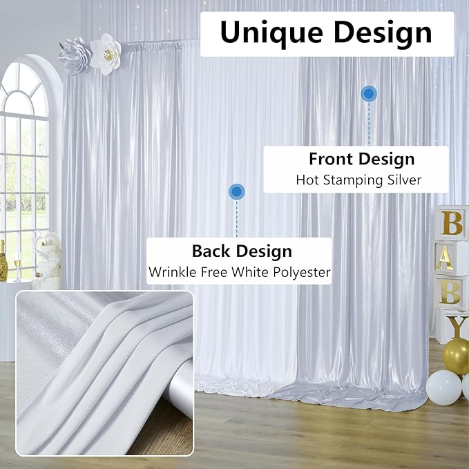 20x10 ft Wrinkle Free Silver Sequin Backdrop Curtain for Parties,Thick Not Fall Glitter Wedding Drapes Backdrop,4 Panels 5x10ft Shimmer Photo Wall Back Drop Cloth for Birthday Photography Background