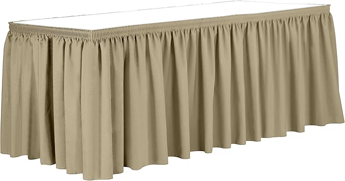 Ultimate Textile Pleat Polyester Fabric Table Skirt - Machine Washable Flame Resistant with Clips for Events, Weddings & Trade Shows, Cut & Sewn in Paterson, NJ - Camel, 21' Shirred Pleat