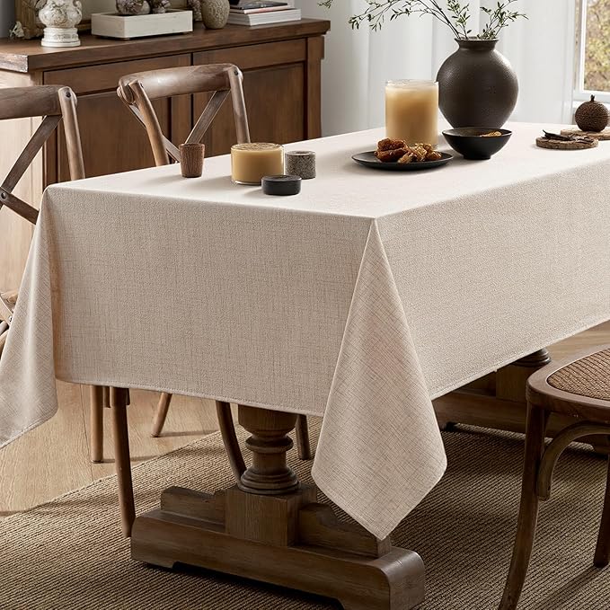 MIULEE Ivory Linen Tablecloth 60x84 Inch Rectangle Table Cloth Waterproof,Stain Resistant & Wrinkle Resistant for Dining Party Wedding