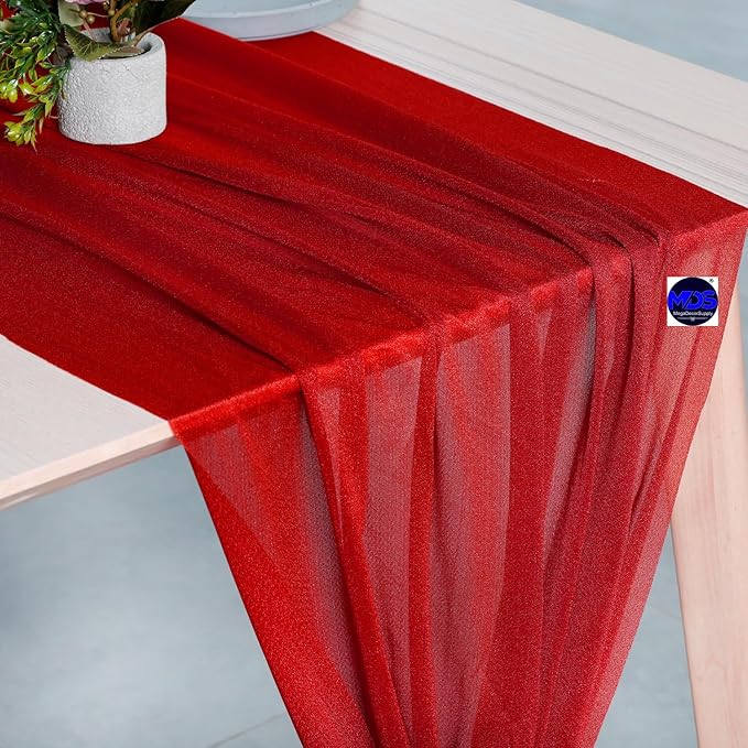 MDS Halloween Chiffon Table Runner - 15 Pack, 29 x 120 Inches, 10ft Each - Sheer Spooky Table Runners for Haunted House Parties, Trick-or-Treat Tables, Witchy Décor, Wedding & Events - Red