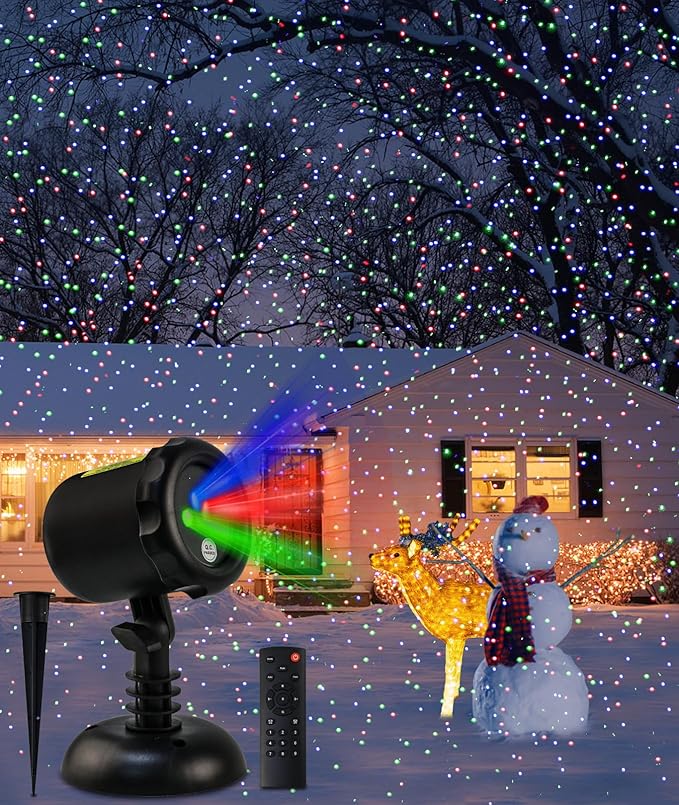 Christmas Projector Lights Outdoor, 3 Color Laser Light Projector,Waterproof Firefly Lights Show with Remote Control for Christmas, Home Decor,Christmas Gift, Wedding, Party, Garden