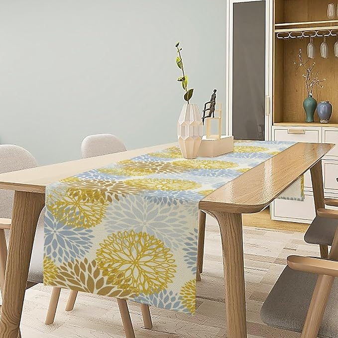 Flowers Table Runner,Spring Summer Floral Pattern Seasonal Farmhouse Kitchen Dining Table Home Party Decoration 13x108 Inch
