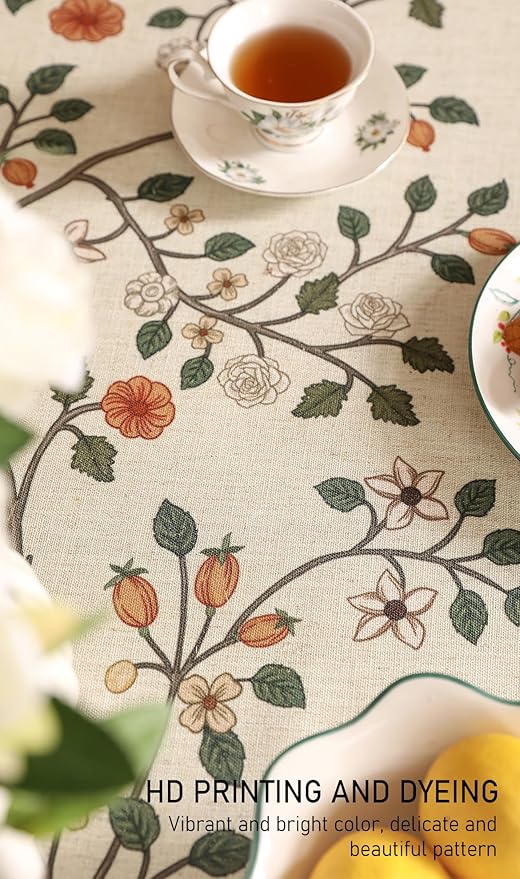 Floral Square Tablecloth 67 x 67 Inch, Linen-Polyester Blend
