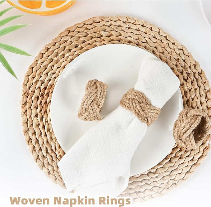 Napkin Rings Set of 48, Handmade Brown Jute Woven, Rustic Style