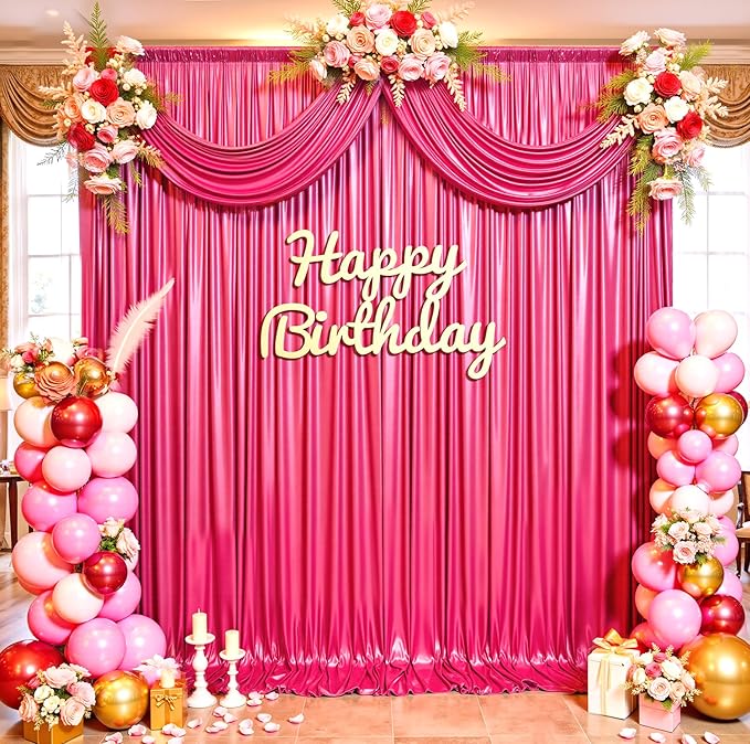 20ftx10ft Hot Pink Sequin Backdrop Curtain for Parties, Wrinkle Free Thick Glitter Sparkle Photo Backdrop Drapes 4 Panels 5x10FT Shimmer Back Drop Cloth for Wedding Birthday Photography Background