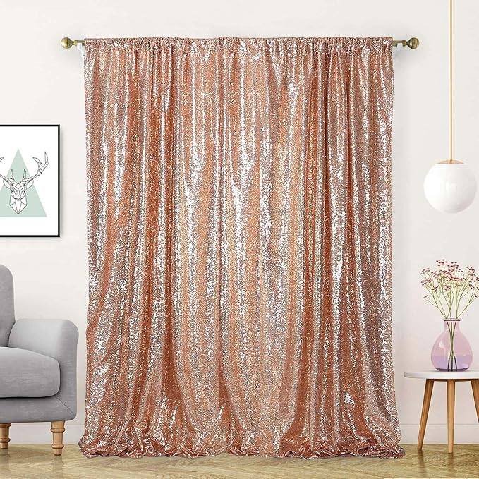 Rose Gold Sequin Photo Backdrop, 10 x 10 Ft Shimmer Curtain Panel