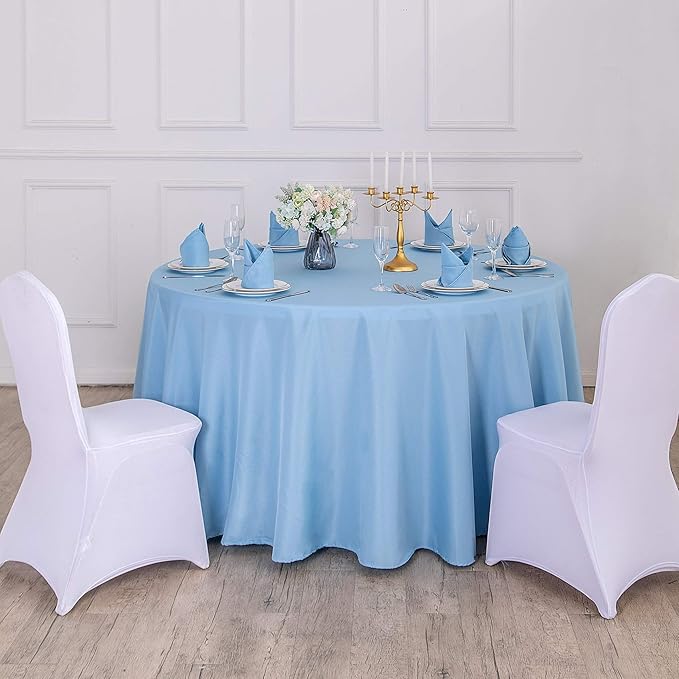 108 inch Round Tablecloth Washable Polyester Table Cloth Decorative Table Cover for Wedding Party Dining Banquet（108 inch,Blue Mist）