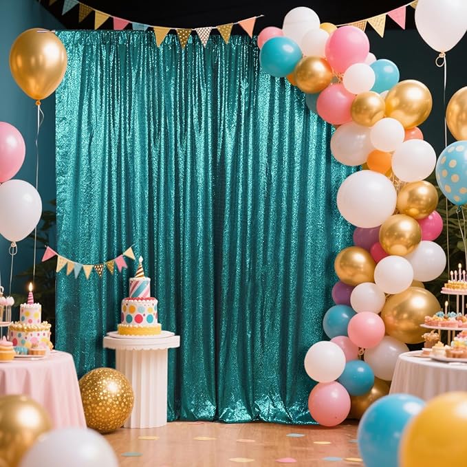 SquarePie Sequin Backdrop Curtain Not See Through Thick Glitter Background for Party 6FT x 8FT Teal