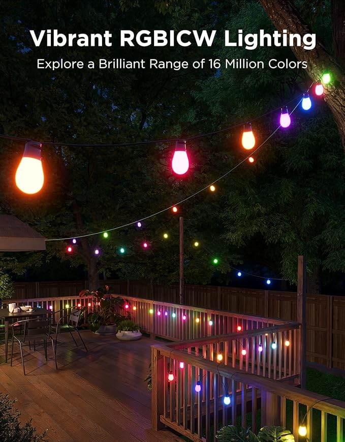 Outdoor String Lights with 48 Ft Color-Changing LED Bulbs